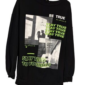 SHEIN  Black Sweatshirt with Neon Green Accents size 2